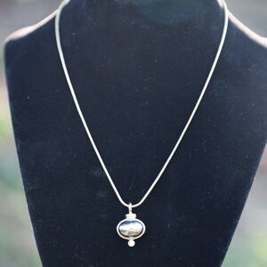 Liz Claiborne Silver Oval Pendant on Chain